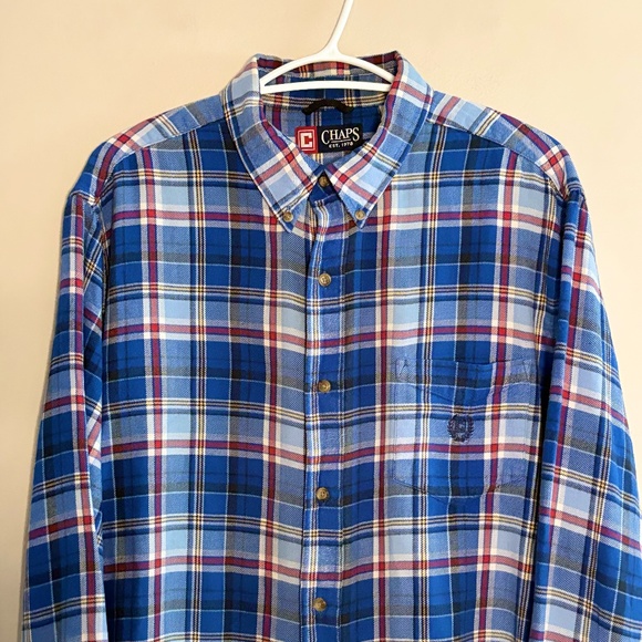 Vintage Chaps Blue & Red Plaid Lightweight Flannel Button Down Shirt - Picture 2 of 15